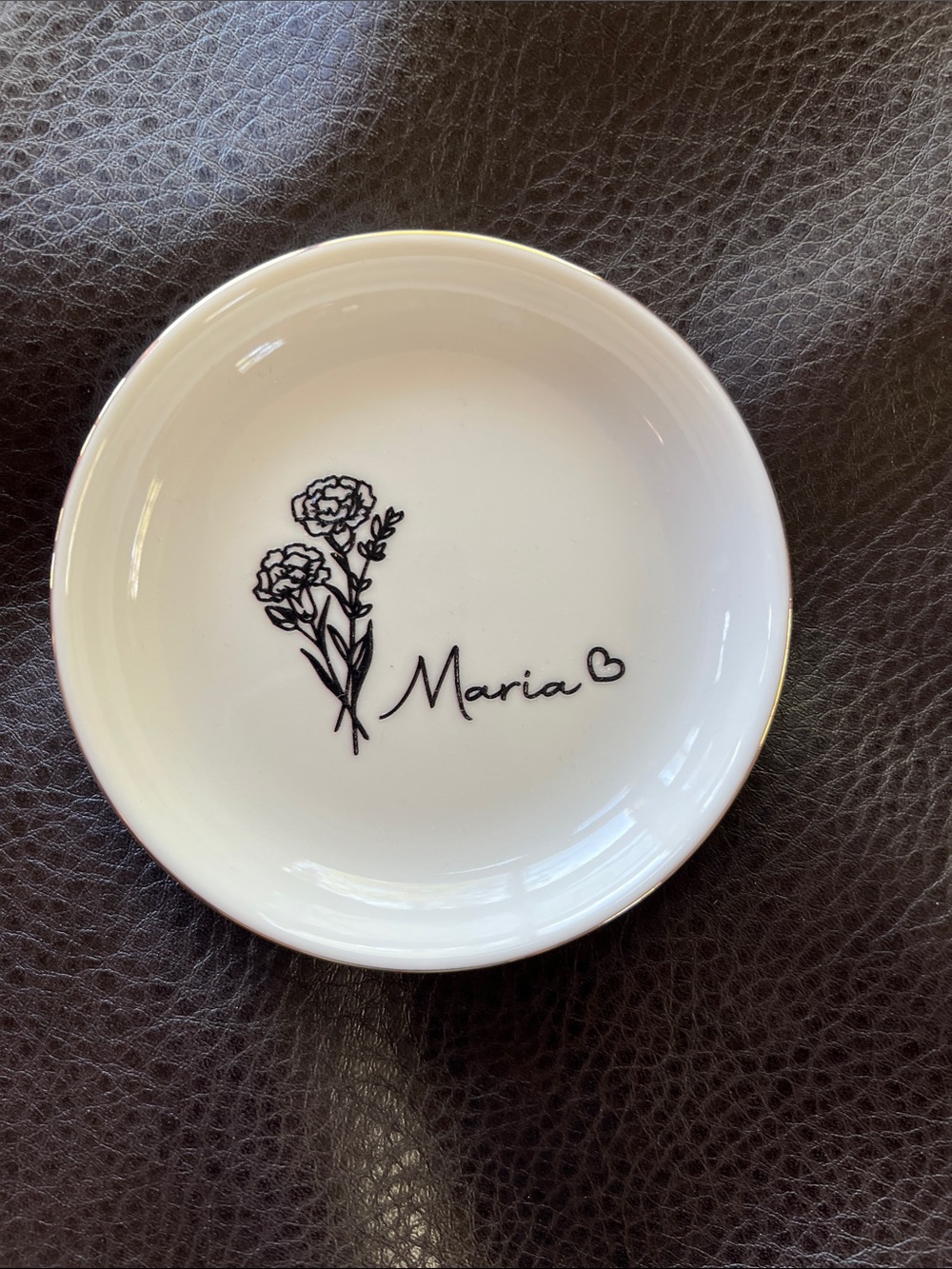 Personalized 'Maria' Ceramic Trinket Dish with Floral Sketch